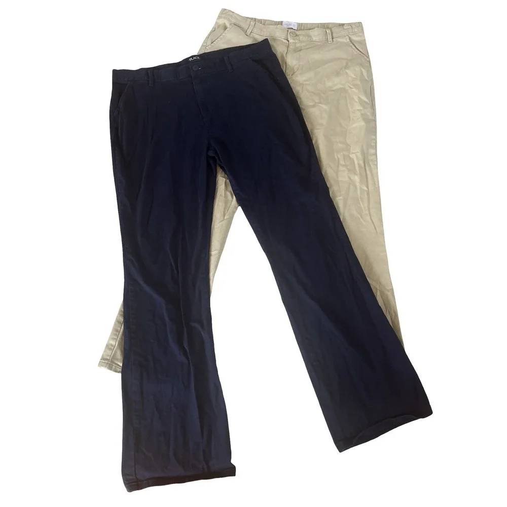 Children's Place Size 18 Plus, Lot‎ of 2, Pants Beige & Navy Blue 97% Cotton